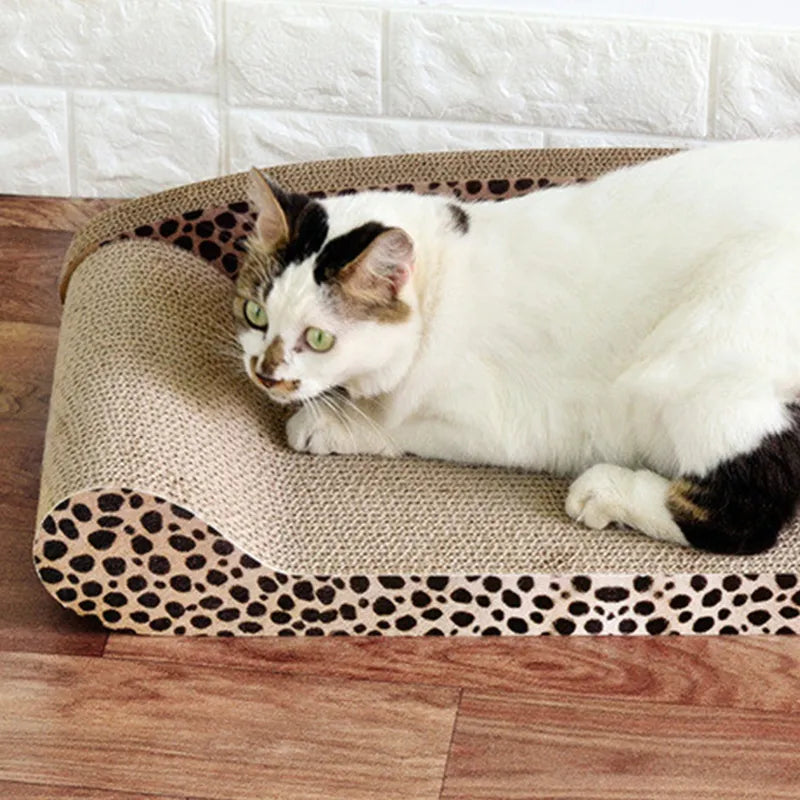 Close-up of the leopard print texture on a cat scratching mat, suitable for an energetic feline.