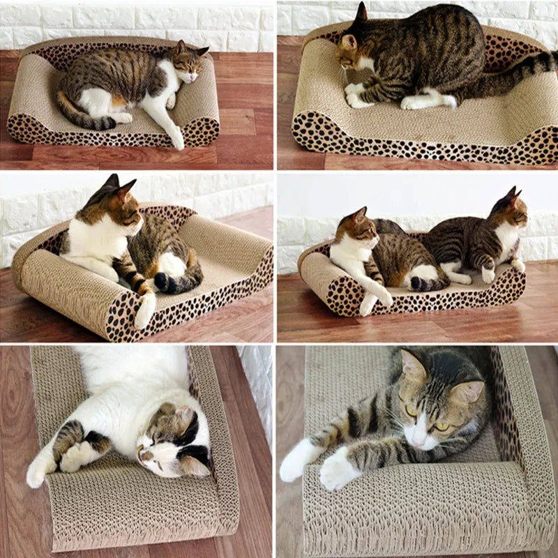 Leopard print cat bed and scratching surface, a comfy and durable accessory for happy cats.