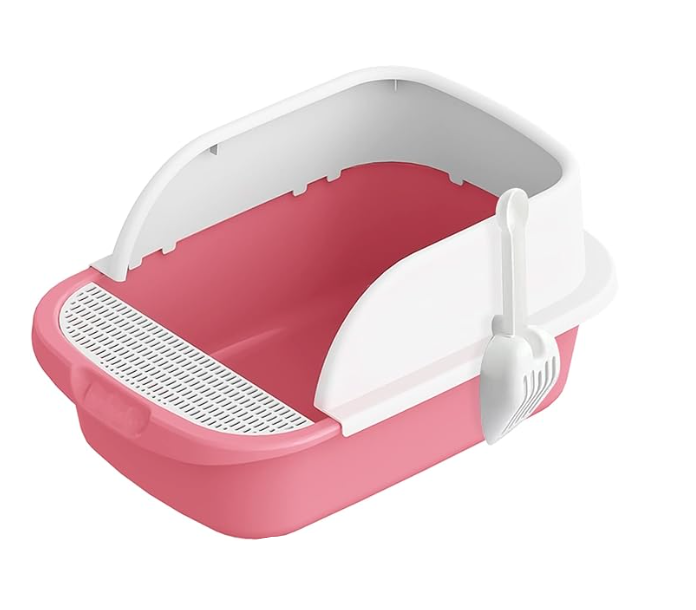 Packaging for the Cat Litter Tray with High Rim, highlighting easy clean and odor control