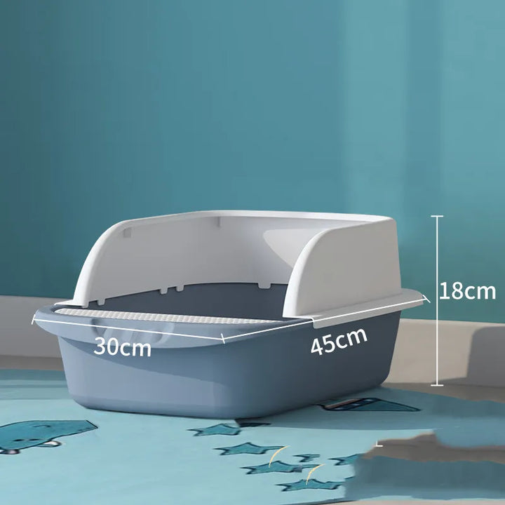 High rim cat litter tray in a modern home setting, blending with pet accessories