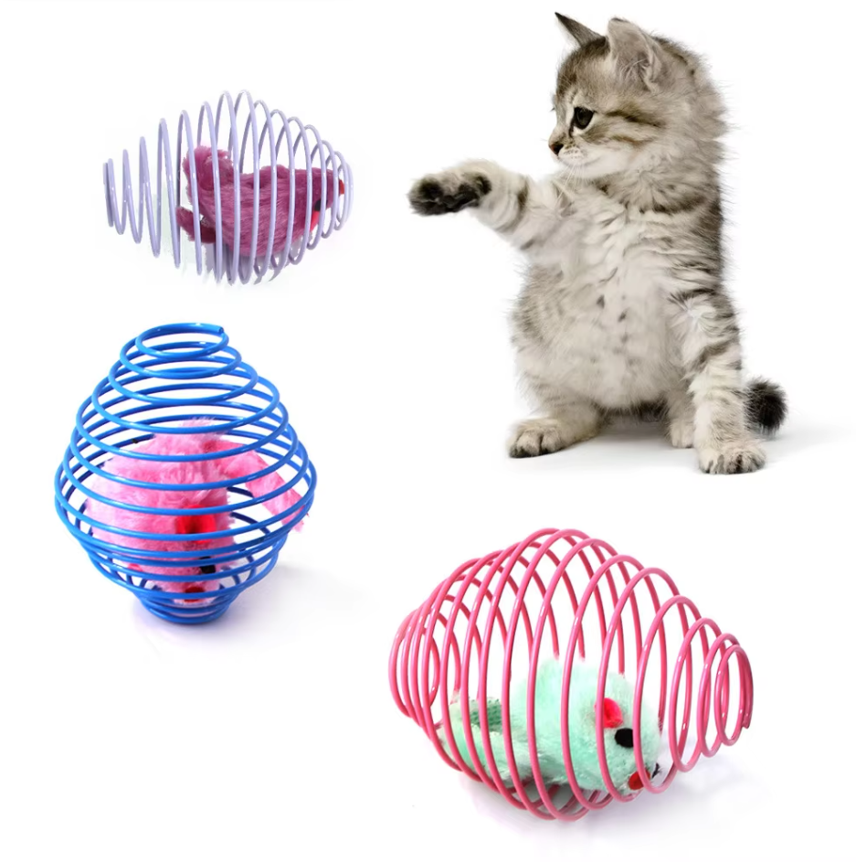 Engaging cat toy: Mice in Spiral Cage for interactive play, a must-have for active felines