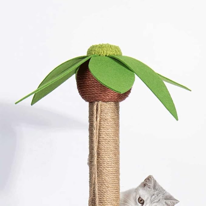 Durable cat scratcher: Sisal post shaped like a palm tree and mushroom, ideal for cat's scratching and play.