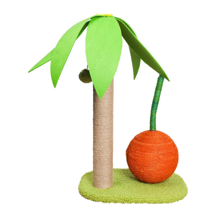 Cat Palm Tree Sisal Scratching Post with green leaves, keeping cat claws healthy