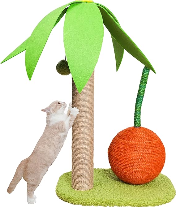 Tropical Cat Palm Tree Sisal Scratcher, durable pet furniture for cat claw care