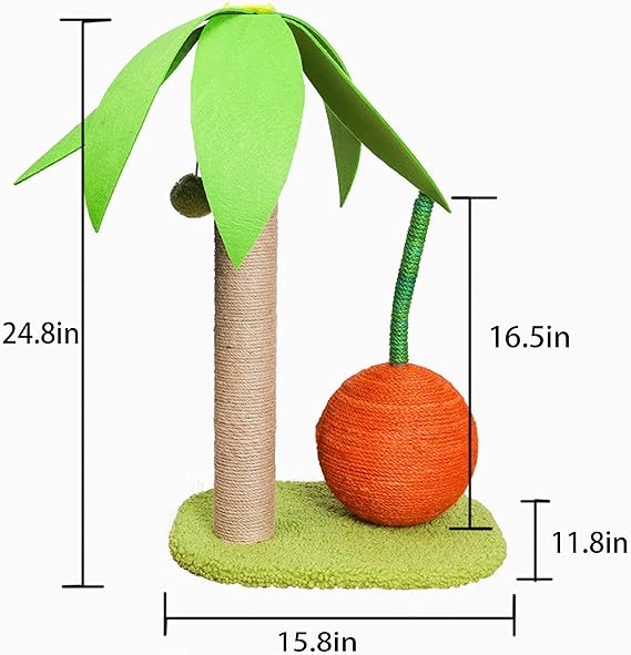 Sisal scratching post shaped like a palm tree for cats, essential for claw care