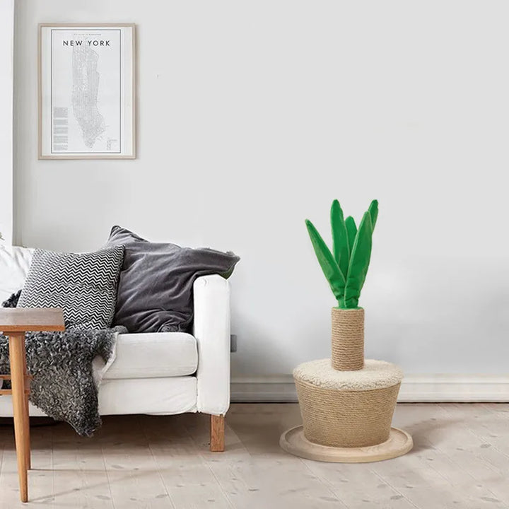 Modern cat furniture: plant-design scratching post with sturdy sisal for effective claw care.