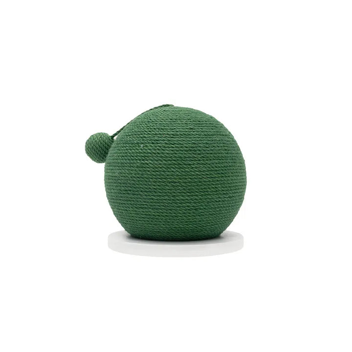 Cat accessories: a sisal scratching ball on a wooden stand, perfect for claw health & entertainment.