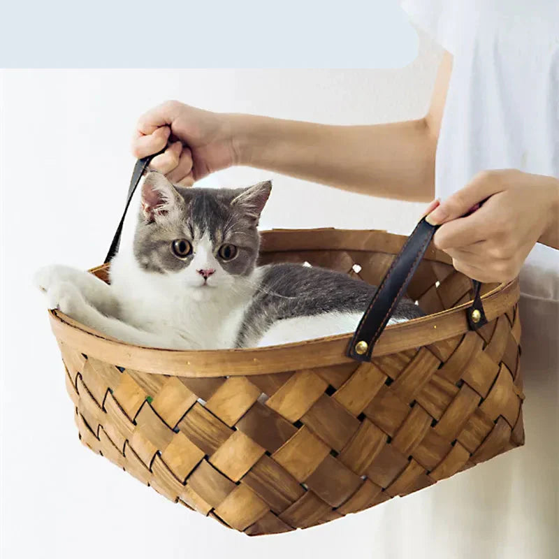 Soft cat bed / floor cushion with large green Monstera leaves, a comfortable and decorative pet nest.