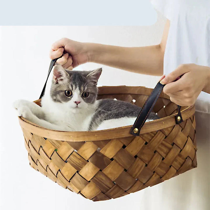 Soft cat bed / floor cushion with large green Monstera leaves, a comfortable and decorative pet nest.