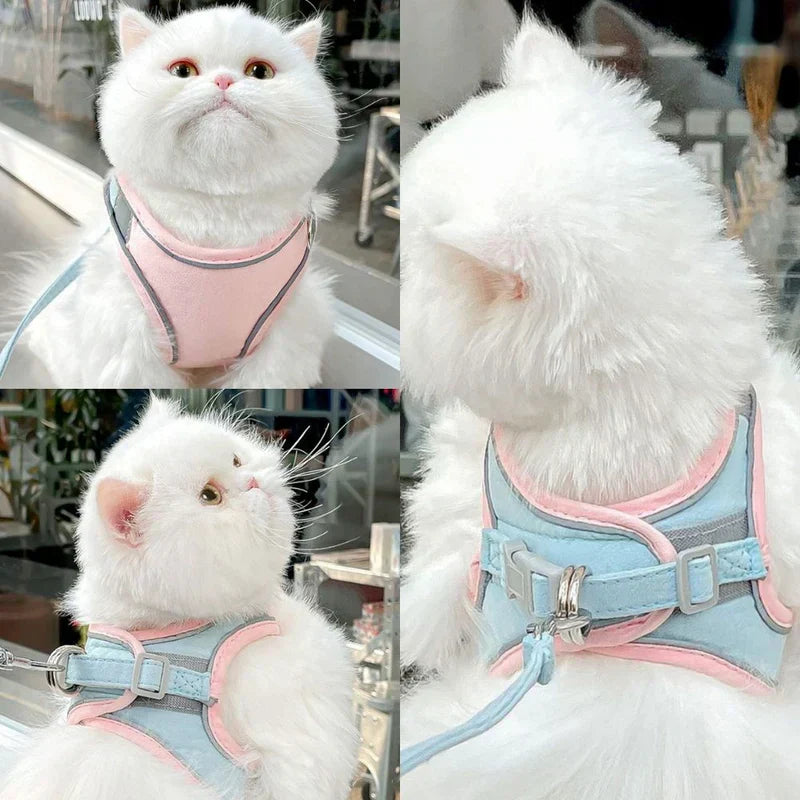 Adjustable cat harness, reflective for safety, with soft padding for comfort
