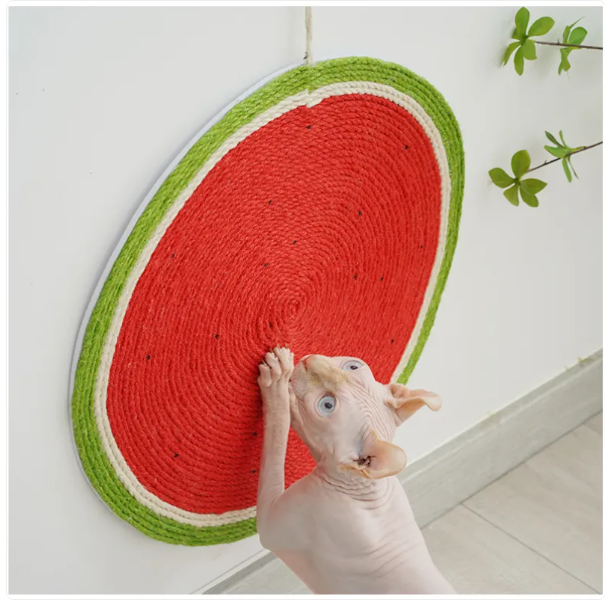 Pet cat scratching mat, interactive fruit design, promotes healthy claws & play