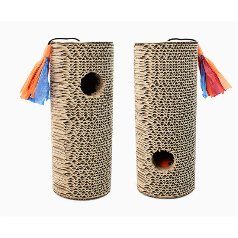 Cat cardboard scratcher roll, an engaging feline play toy with eye-catching colorful fringes for pets