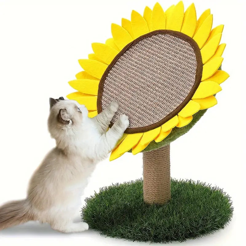 Sunflower cat sisal scratching post, pet furniture for playful cats, stable & durable for scratching