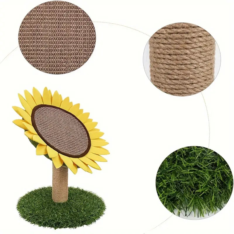 Stable base sunflower scratching post made of sisal, designed for cats to play and scratch
