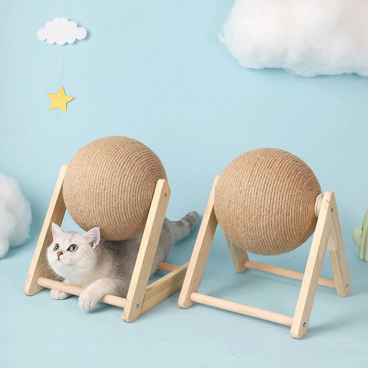 Pet furniture: wood & sisal cat scratching post, designed for durable feline enrichment.