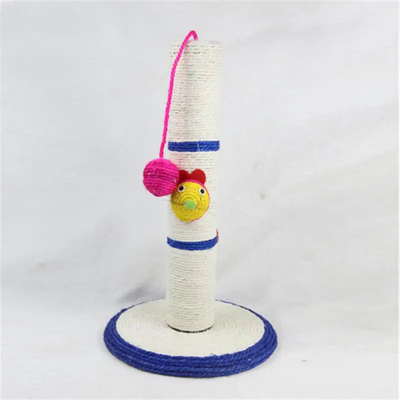 Tall cat scratching post with multiple levels & feather toy, ideal for playful cats & protecting furniture.