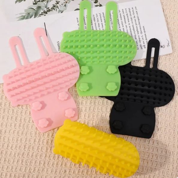 Cat self-grooming corner scrubber, grey silicone brush for itch relief & pet care