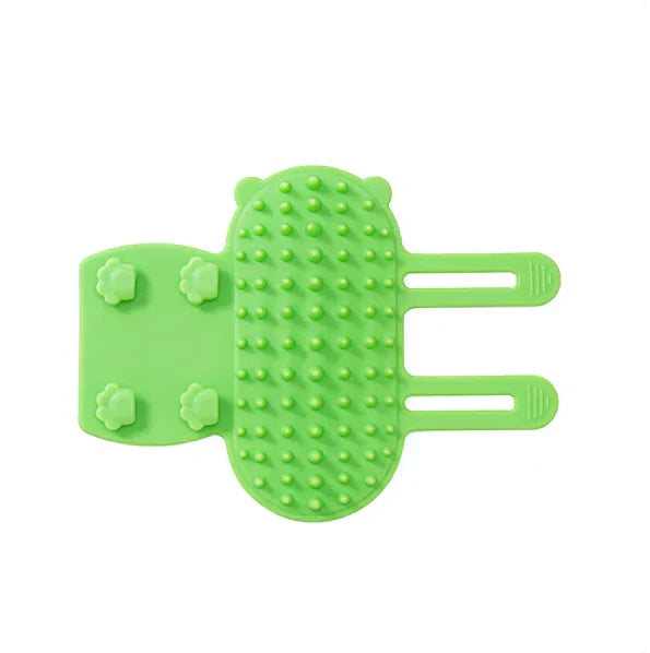 Cat rubbing against grey self-grooming corner scrubber for itch relief and comfort