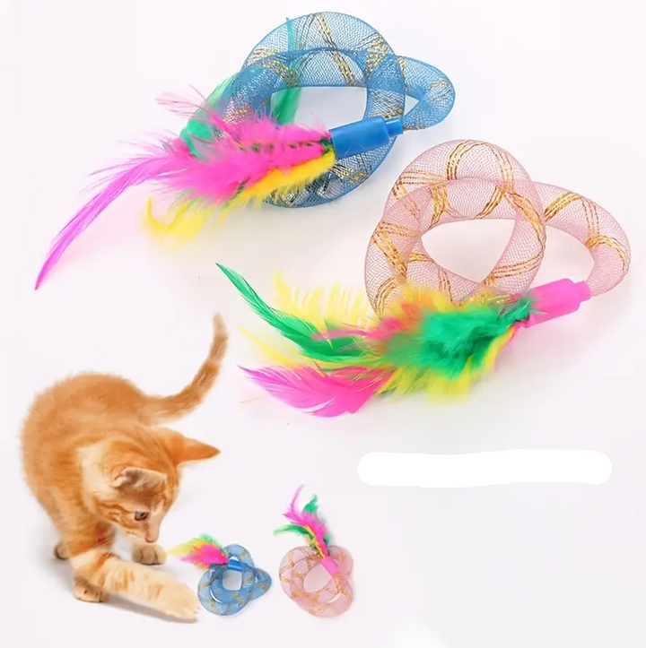 Cat Shuttlecock Feather Toy with Mesh Rings, promoting active play for cats and kittens