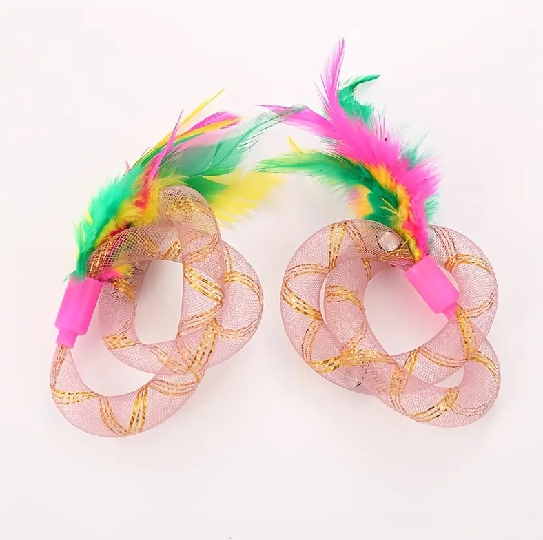 Kitten toy: Feather shuttlecock with mesh rings, designed for interactive cat play
