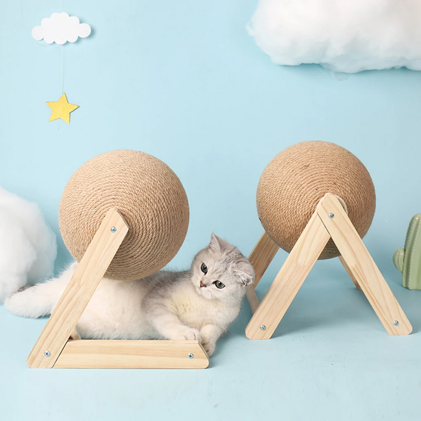 Natural sisal scratch ball, essential cat care item for healthy paws