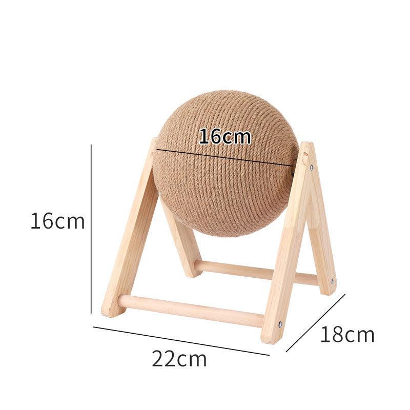 Sisal scratching ball on a cat tree, integrated pet accessory for play
