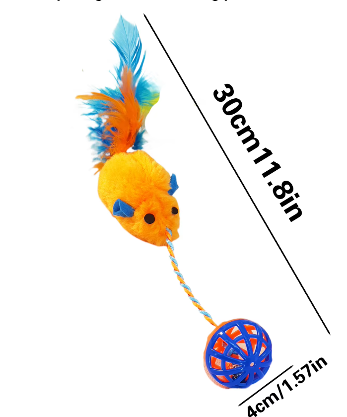 Engaging cat toy set, perfect for active play with plush mice and feather-adorned balls