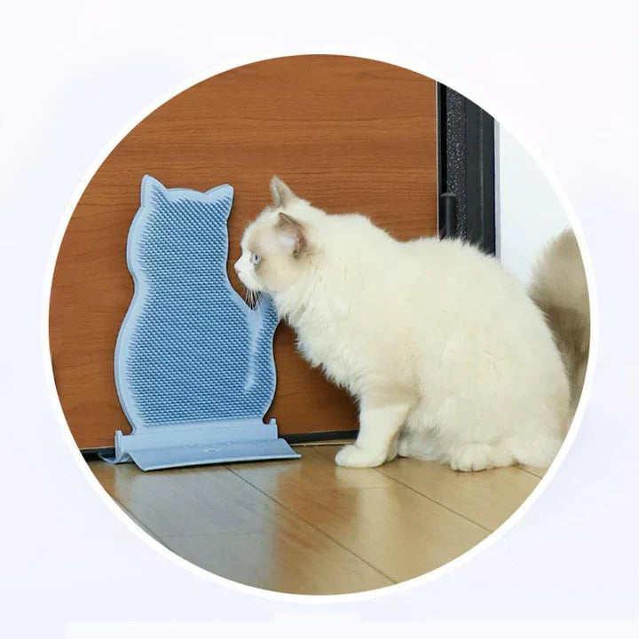 Durable self-grooming and massage scratch board with a carpeted base for cats, pet accessories