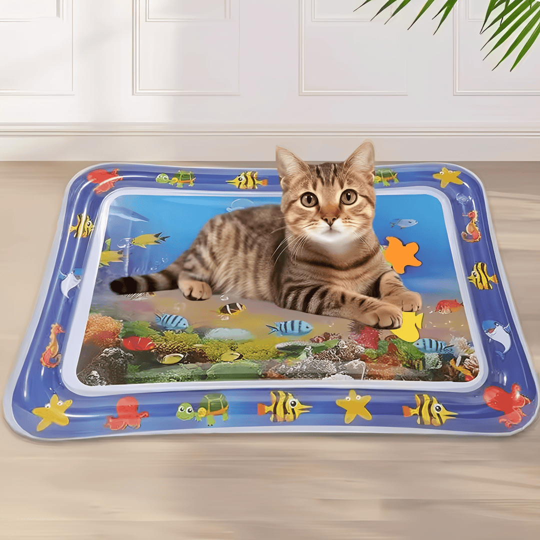 Cooling water play mat for cats, engaging interactive toy for pet exercise, bright colors