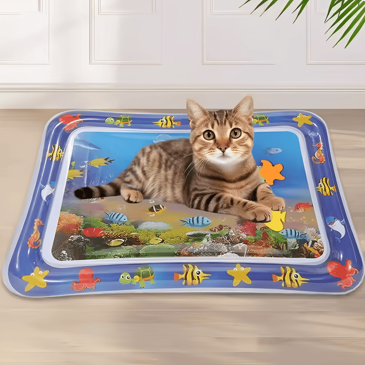 Cooling water play mat for cats, engaging interactive toy for pet exercise, bright colors