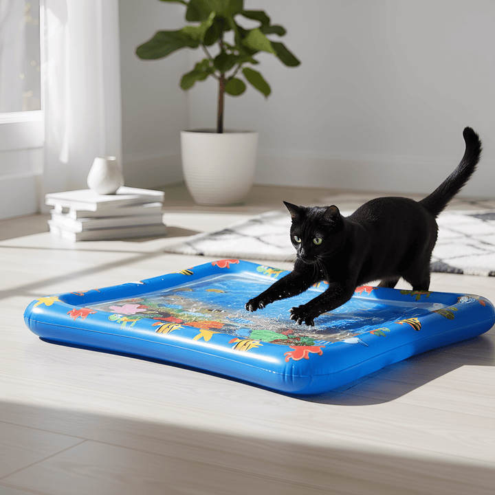 Interactive cat water play mat, durable pet toy for indoor and outdoor use, promotes activity