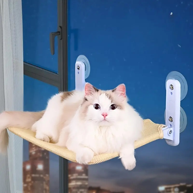 Luxurious cat hammock, a comfy window bed for cats, attached with powerful suction cups.