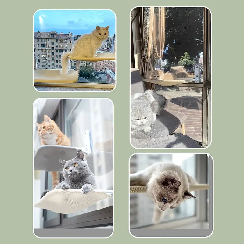 Durable cat window bed with industrial-strength suction cups, perfect pet furniture for feline friends.
