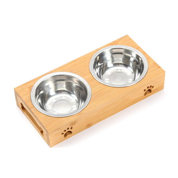 Stylish cat feeding bowl, wood design ceramic, perfect for food and water, durable pet supply