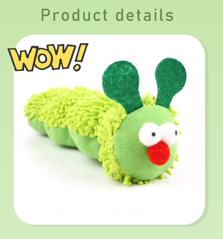 Colorful catnip toy caterpillar, plush and durable, designed to engage cats in active playtime