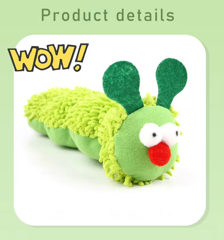 Colorful catnip toy caterpillar, plush and durable, designed to engage cats in active playtime