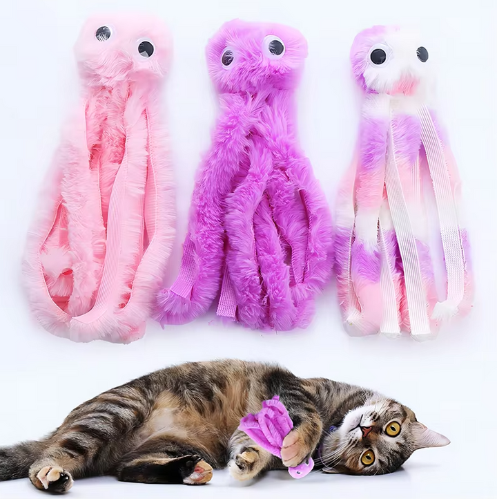 Catnip octopus plush toy for felines, an interactive cat toy made of soft material with catnip inside.