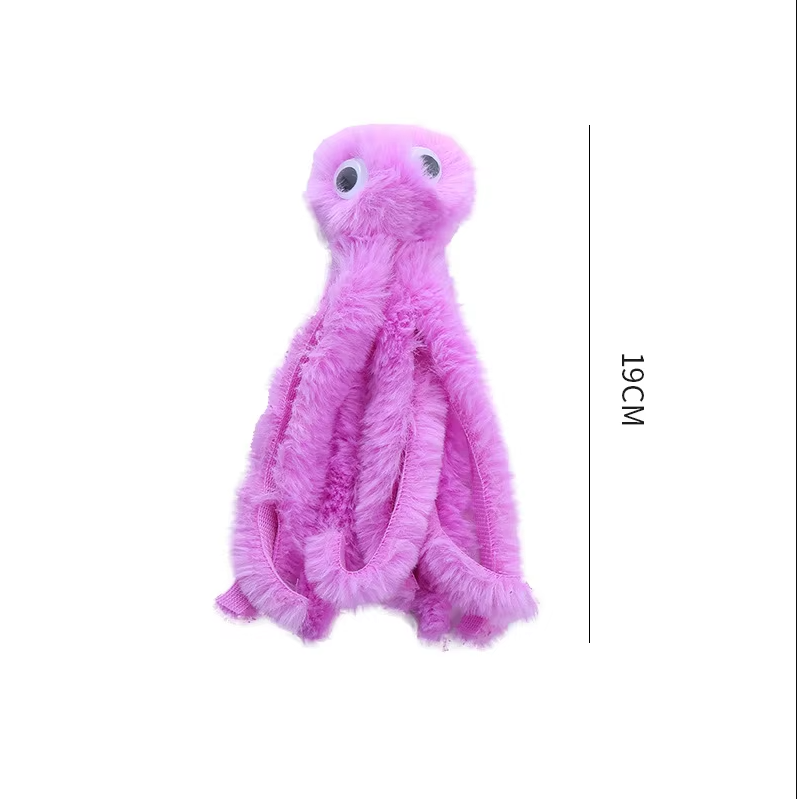 Soft plush cat toy shaped like an octopus, filled with catnip for stimulating feline playtime.