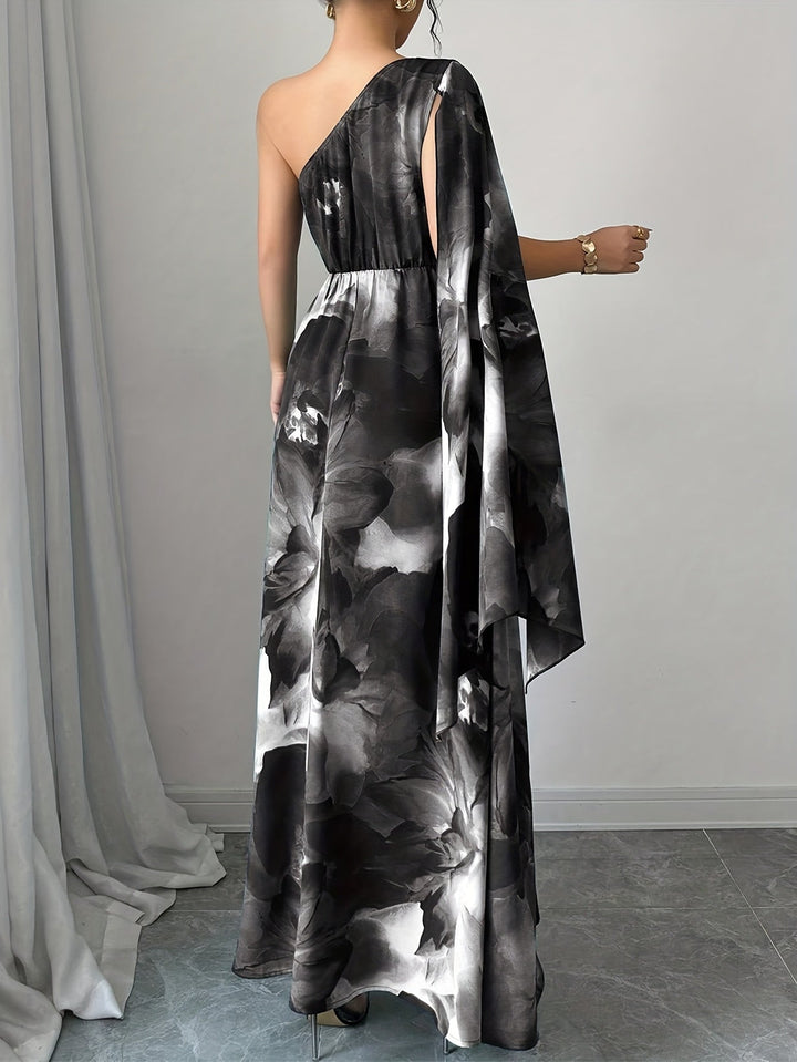 Long one-shoulder maxi dress for women. Elegant and formal, perfect for wedding guests and evening occasions.
