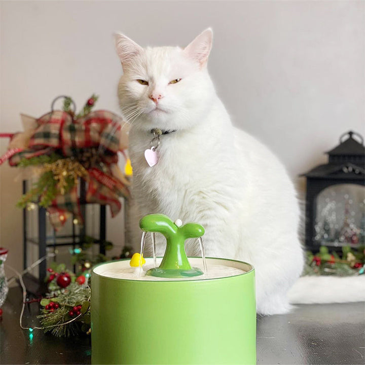 Pet ceramic water fountain, showcasing its sleek design and quiet operation for peaceful pet hydration.