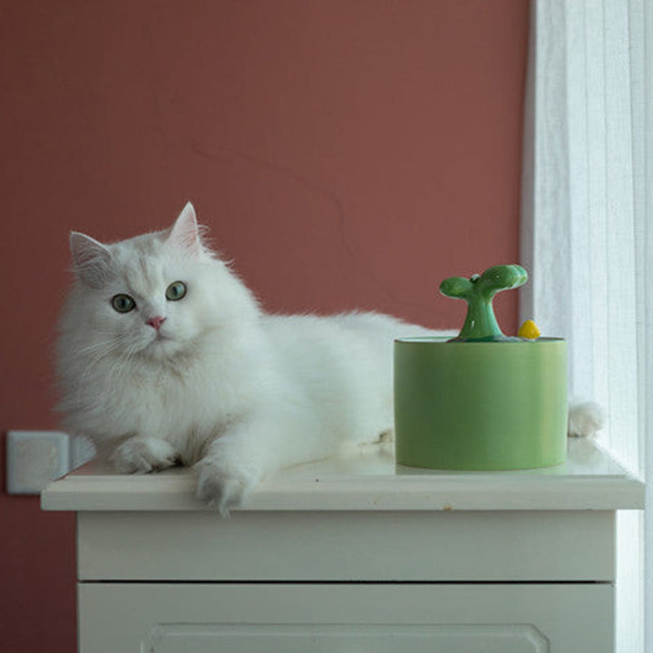 Contemporary ceramic pet water fountain, an essential pet supply for conscious pet owners.