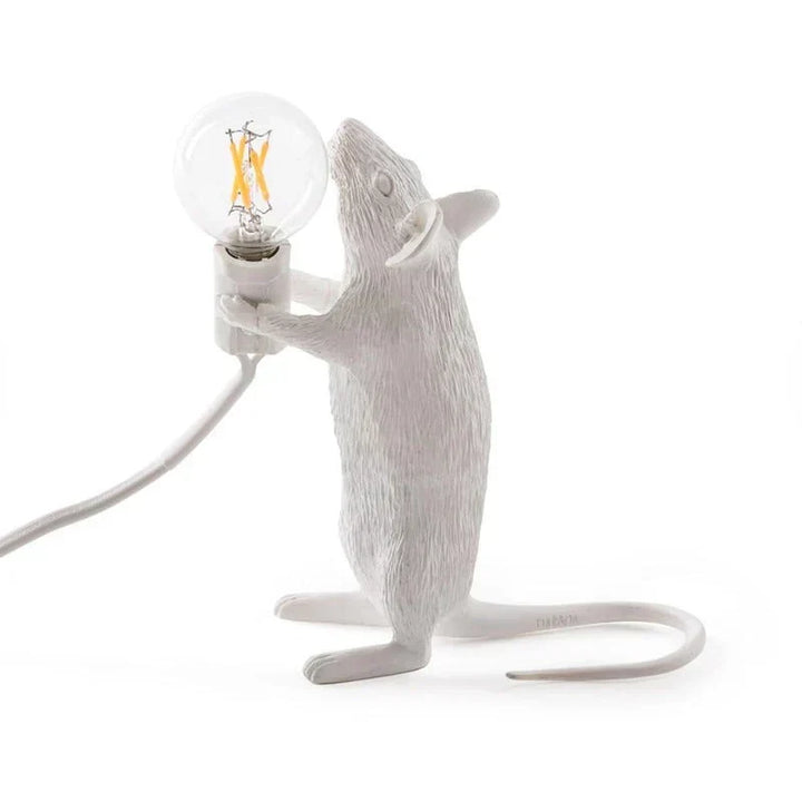 Charming gold & white mouse desk lamp, playful accent lighting for modern home decor.