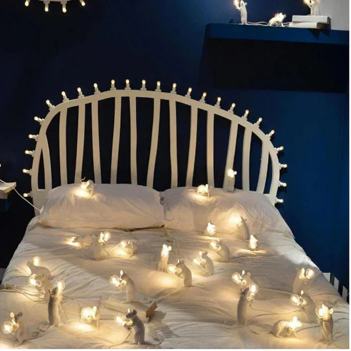 Modern gold mouse table lamp, white, perfect for office desks or bedside playful decor.
