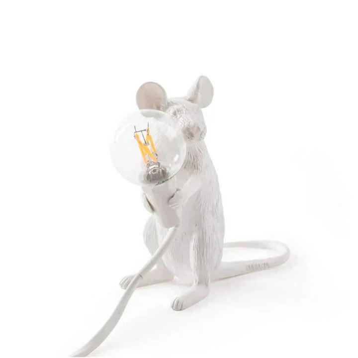 Unique gold mouse table lamp with white shade, playful animal lighting for desks.