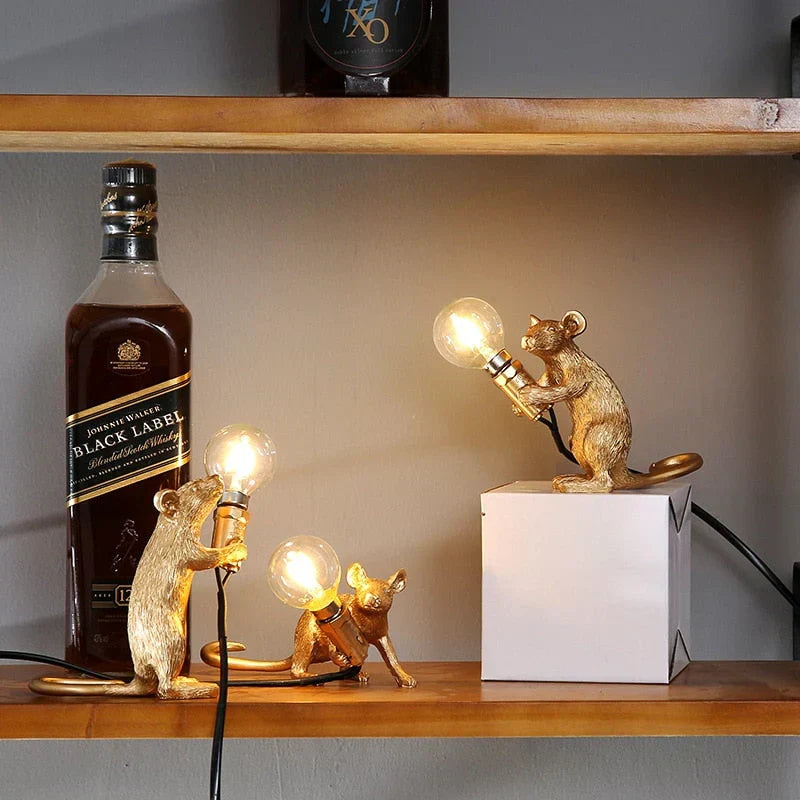 Charming white and gold mouse lamp, a playful desk or table lamp for unique home decor.