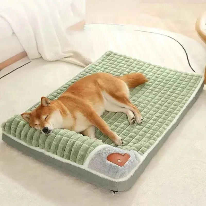 Checkered washable faux fur dog bed for small pets, cozy and soft.