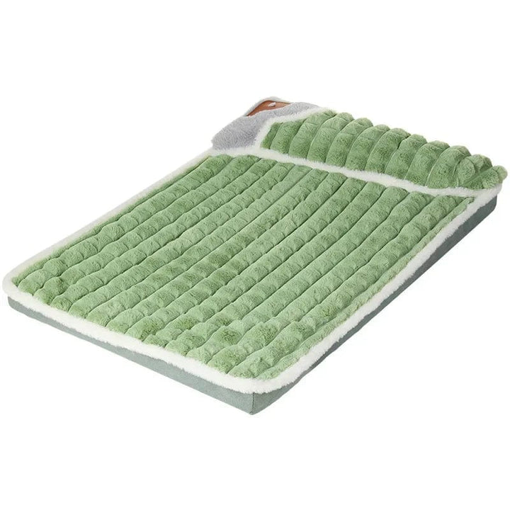 Medium pet bed with a removable, washable faux fur cover.