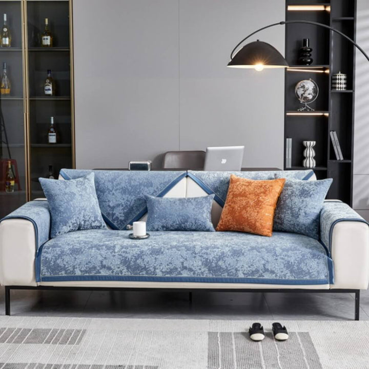 Chenille sofa protector cover texture swatch, showcasing anti-scratch and soft feel