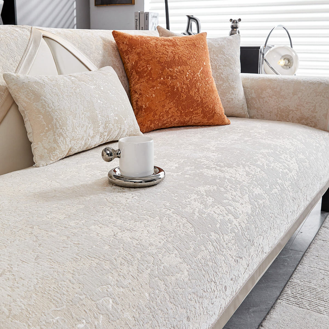 Stylish chenille couch cover in neutral tone, anti-scratch and easy clean for pet owners
