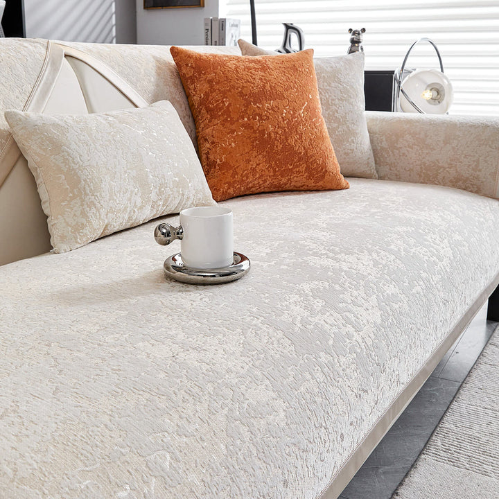 Stylish chenille couch cover in neutral tone, anti-scratch and easy clean for pet owners